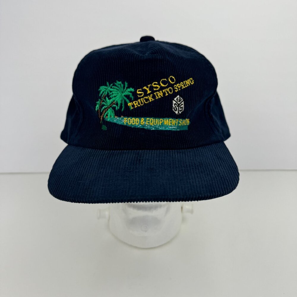 Vtg Sysco Corduroy Snapback Hat Navy Blue Truck Into Spring Food Equipment Show